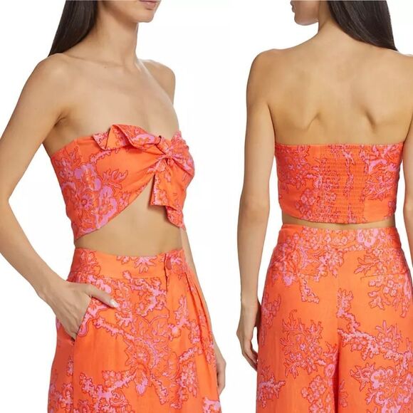 RHODE Size XS NWT Toni Printed Twist Bandeau Top Coral Reef Grande Print Shirt - Picture 1 of 14